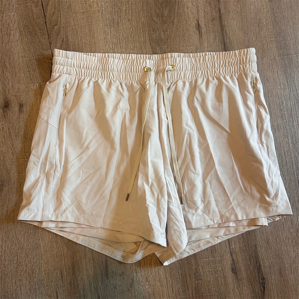 Athlecia Women's Woven Running Shorts Beige Stone Wash Drawstring Size 36